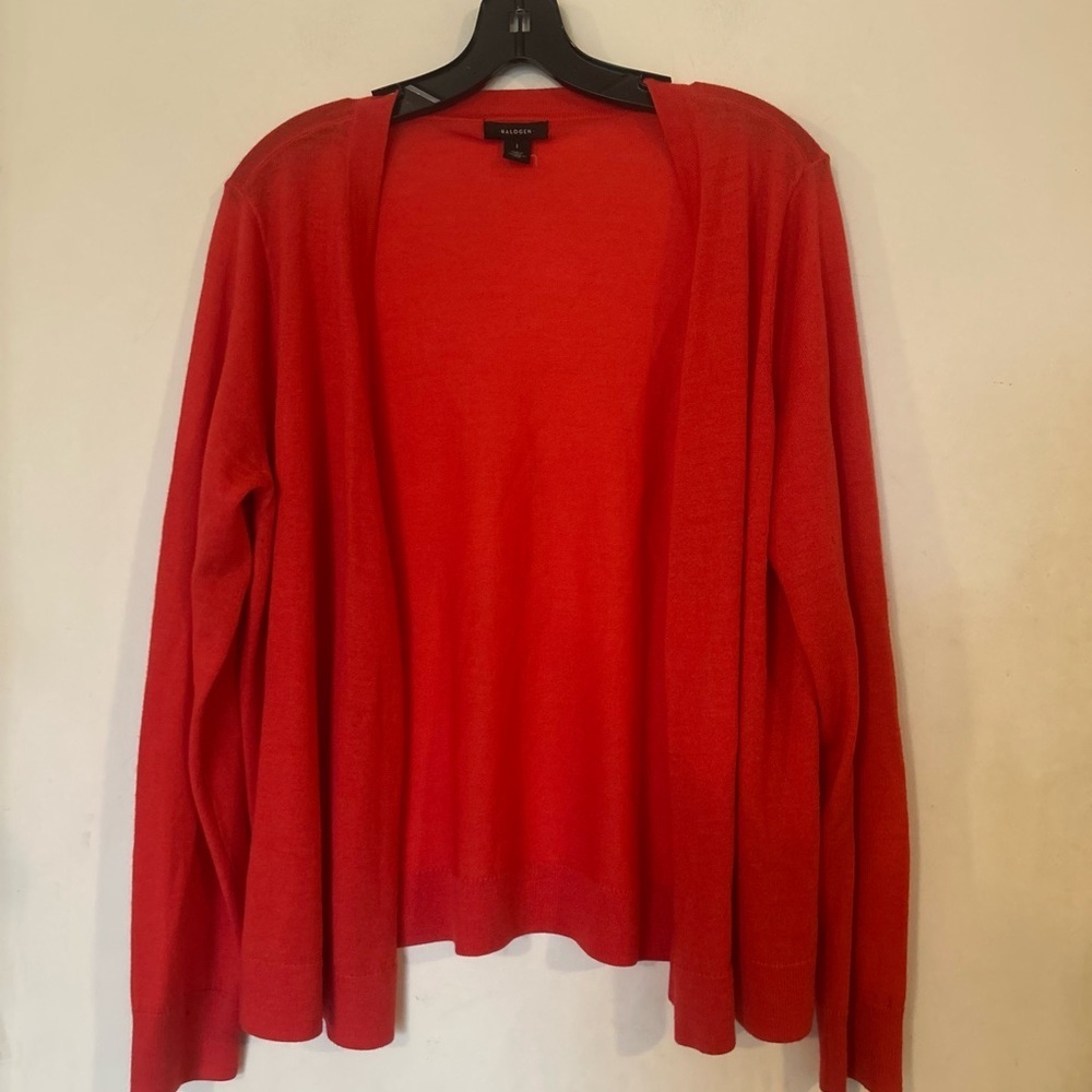 Halogen Size 1 Red Open Front Cardigan Merino Wool Blend